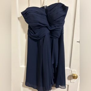 David’s Bridal short navy bridesmaid dress